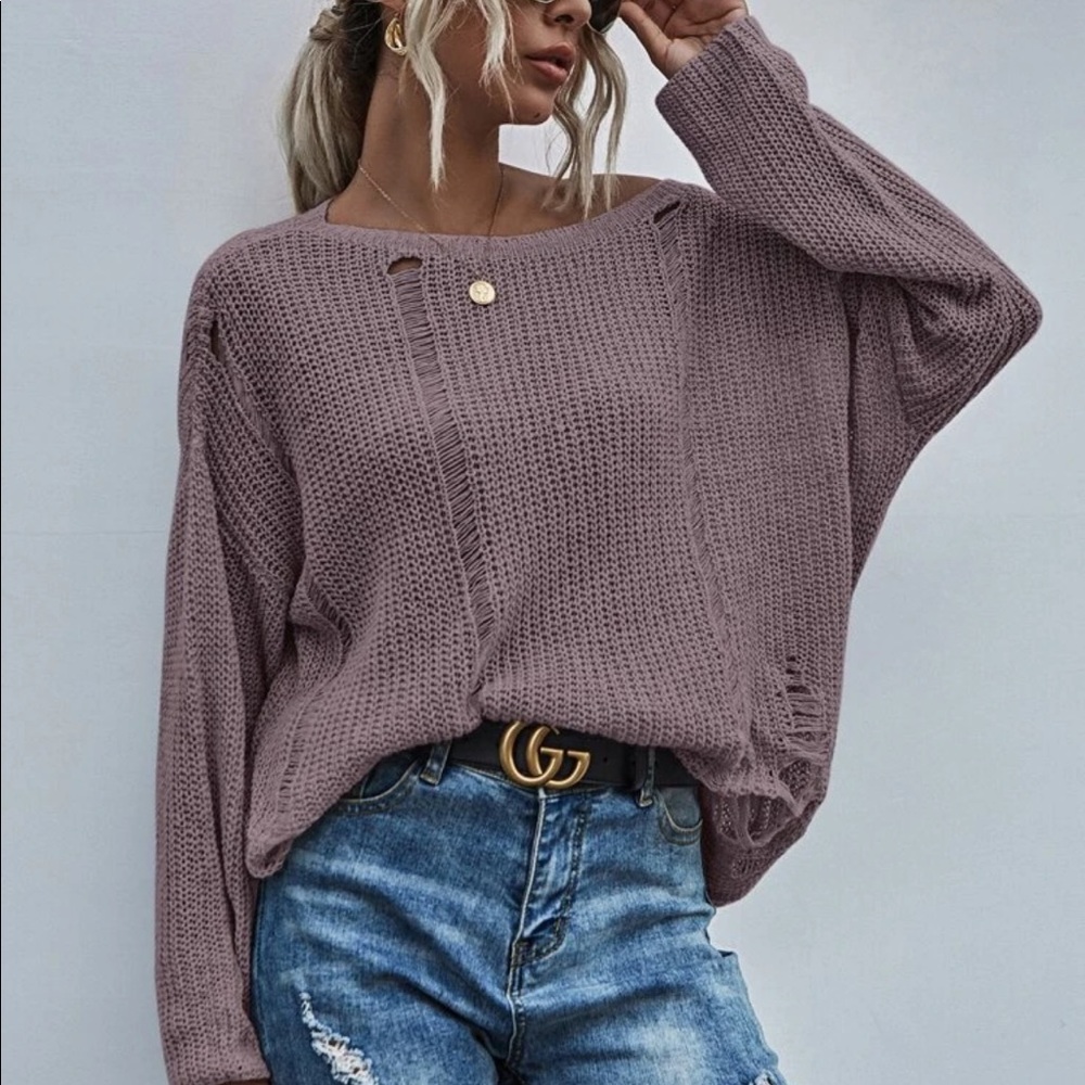 Distressed Sweater- Mauve - Picture 4 of 6